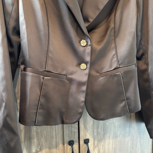 Cache Satin Blazer Jacket brown size 6 - Picture 7 of 11